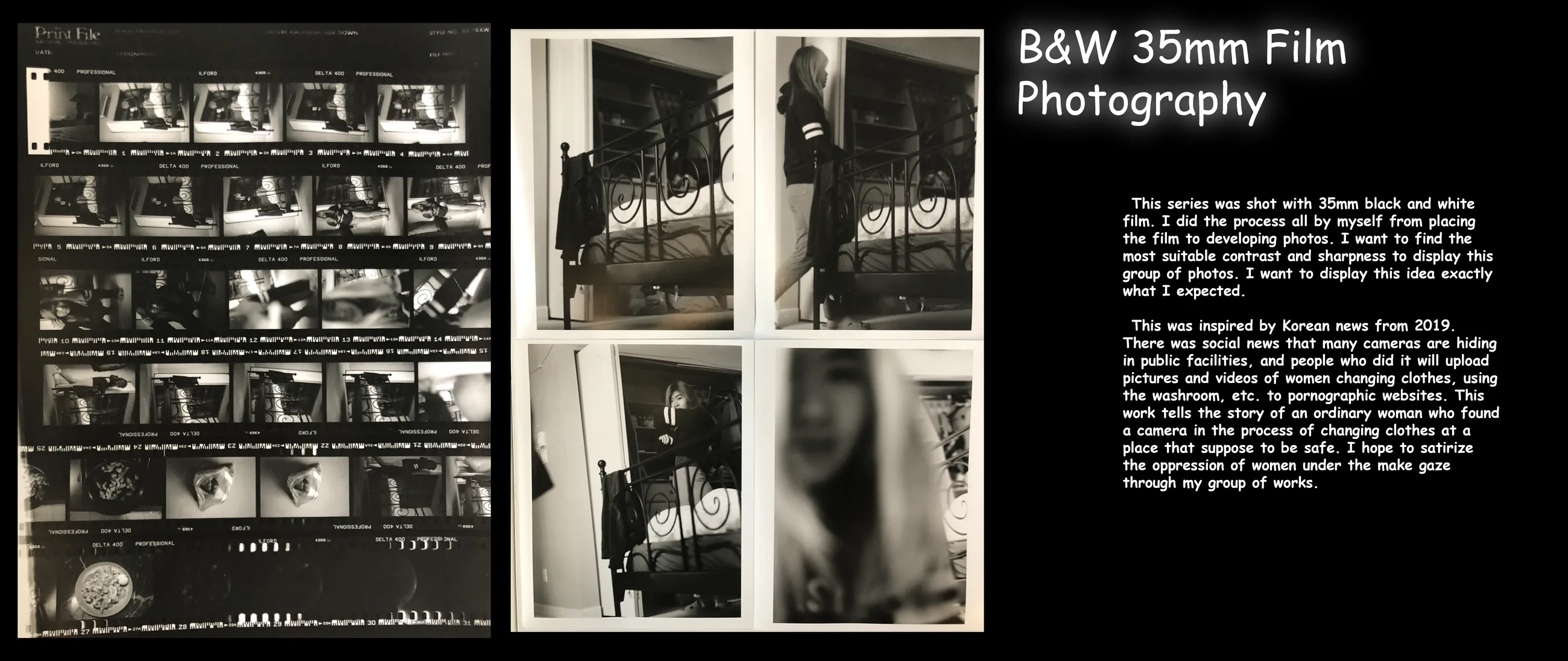 Board of black and white 35mm film photography