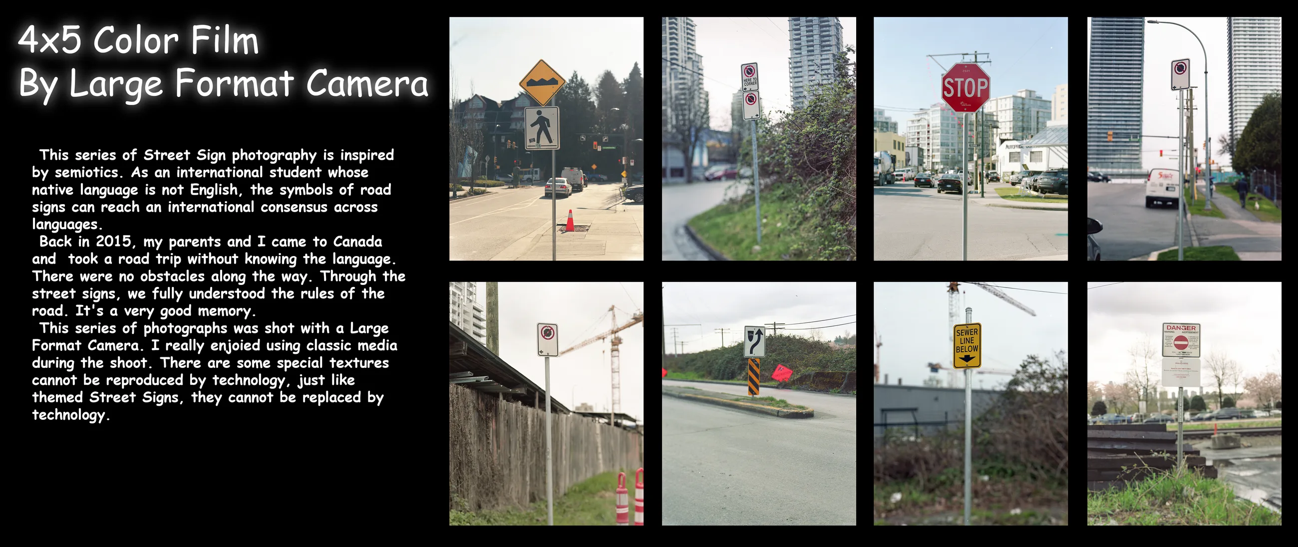 Board of 4x5 colour photographs of street signs