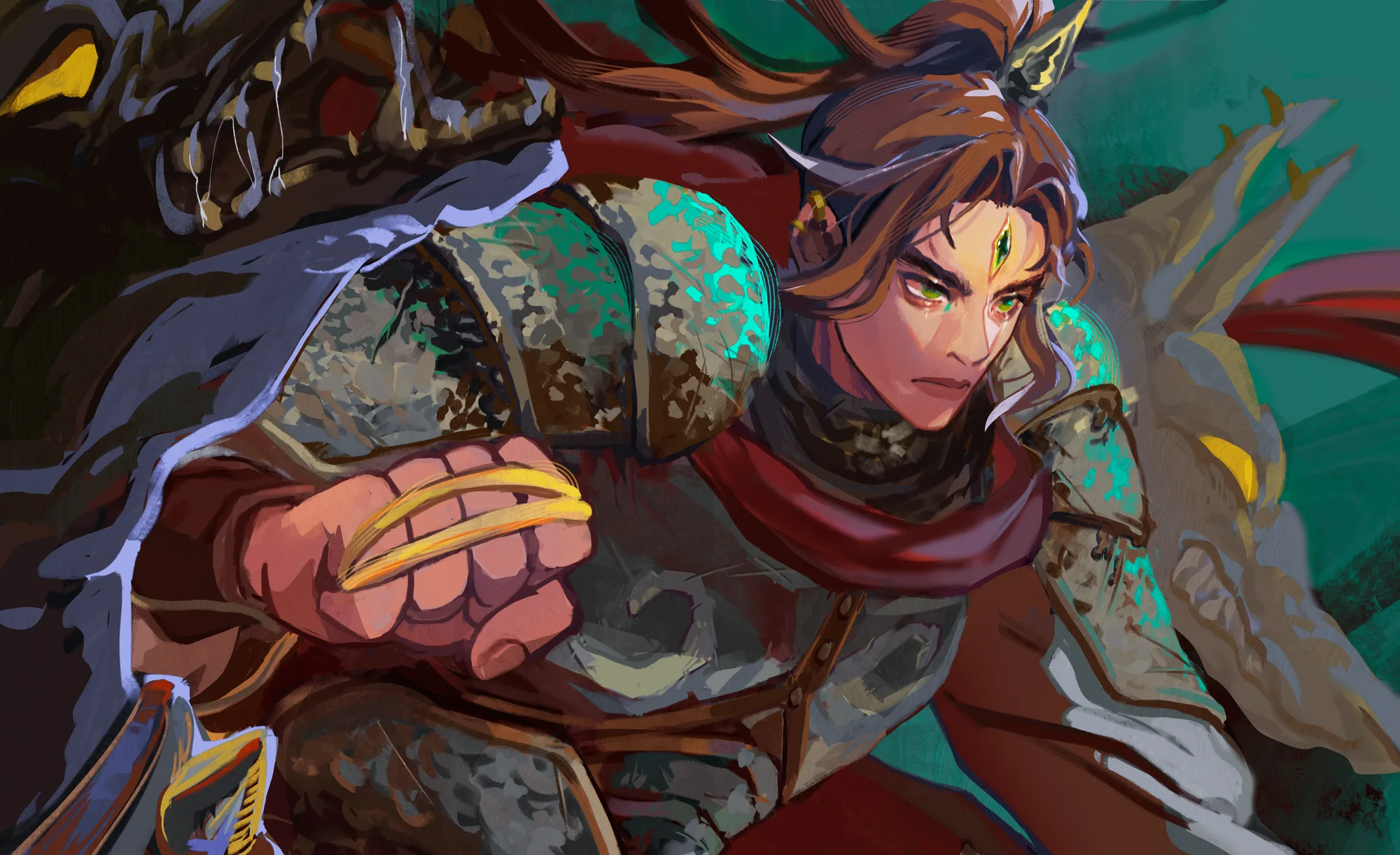 Yang Jian in armour with his third eye glowing