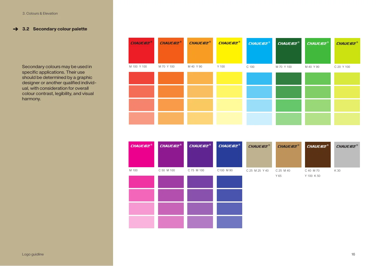 Secondary colour palette with tints