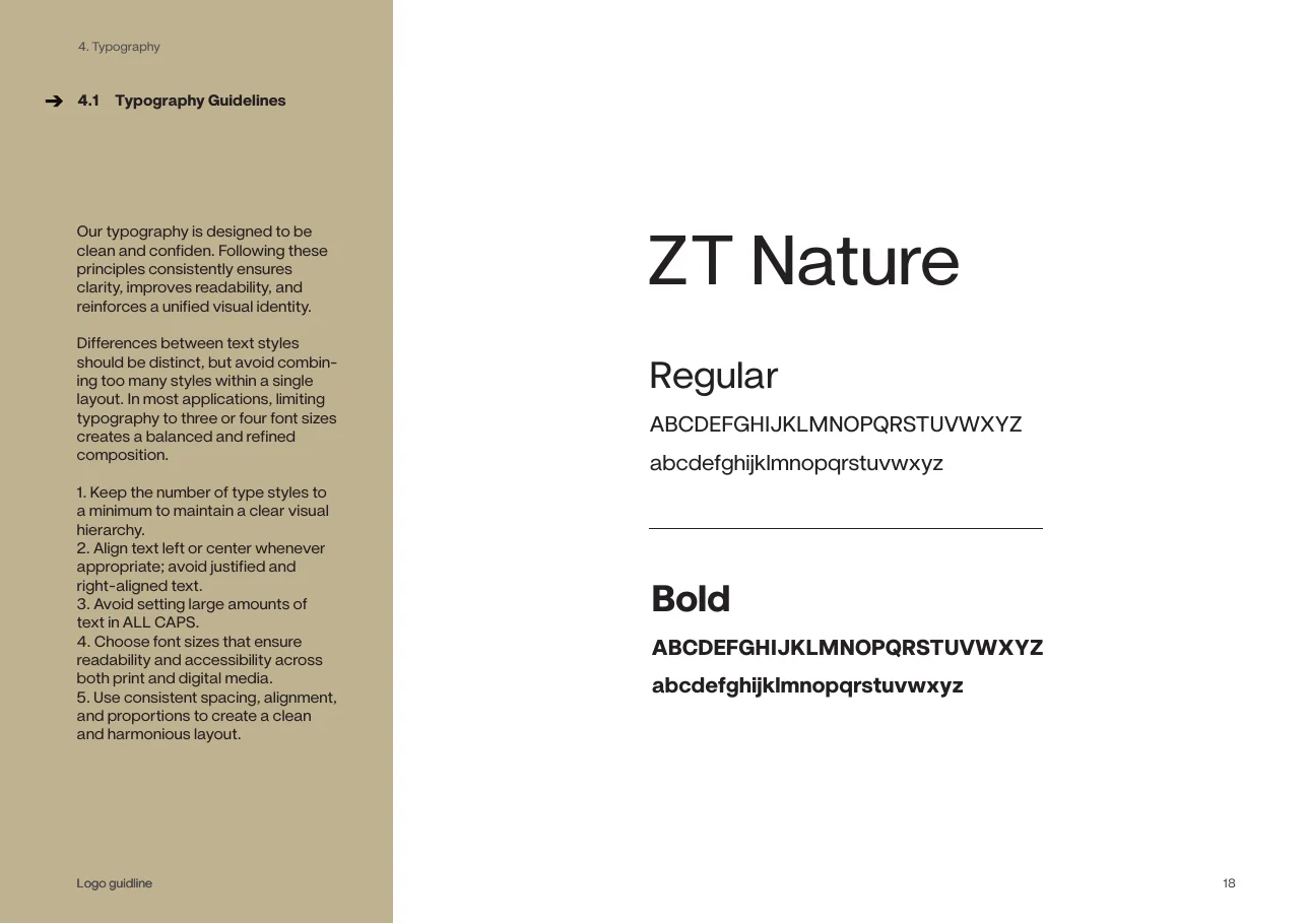 Typography page showing ZT Nature regular and bold
