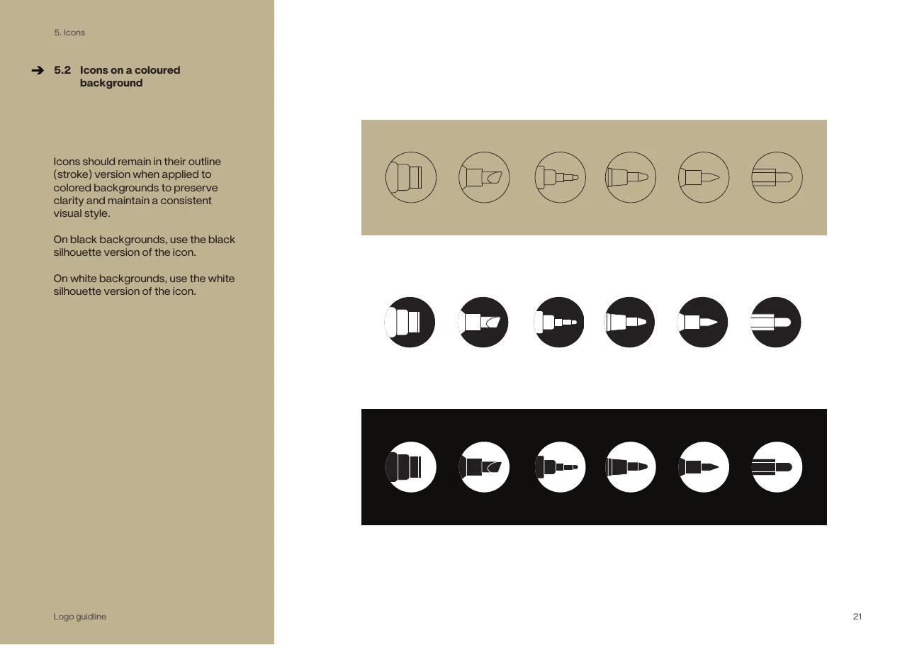 Icons on khaki, white and black backgrounds