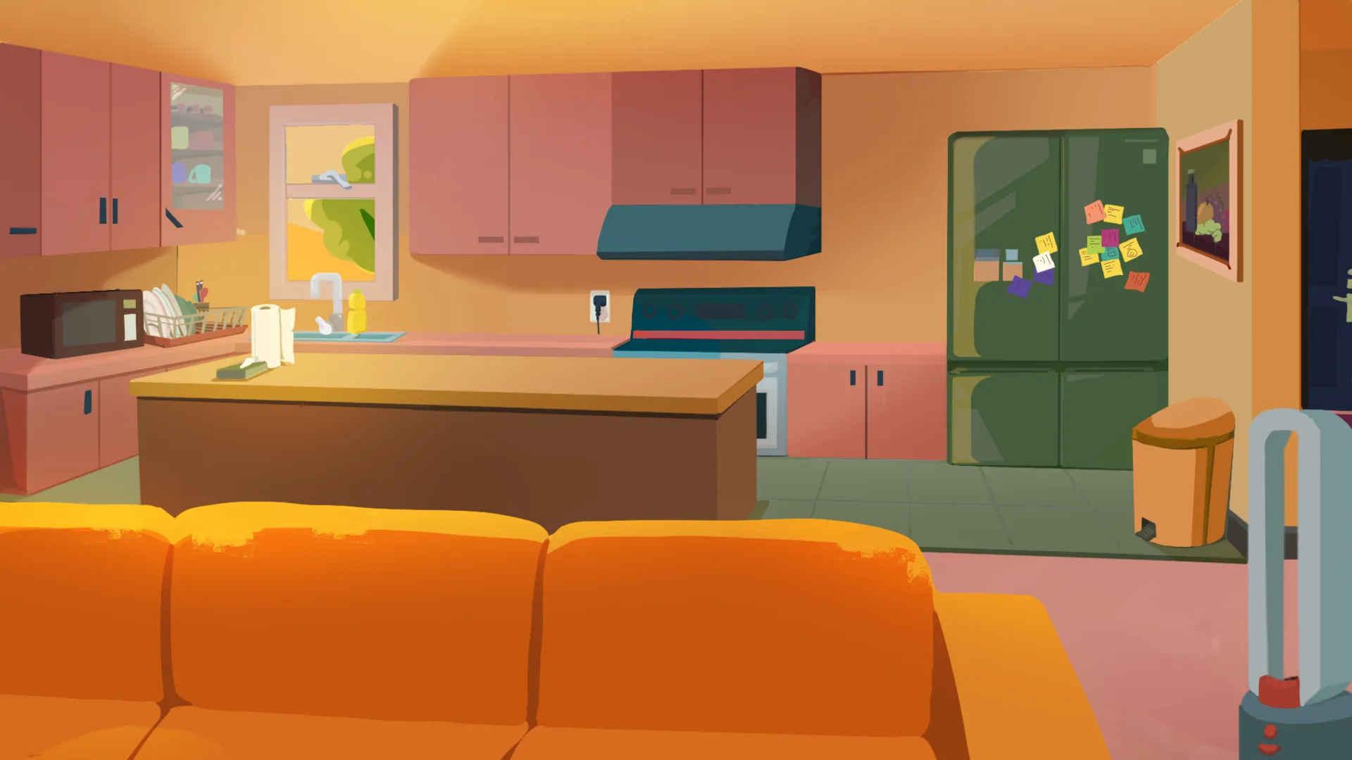Living room with an orange sofa from Feeling Home