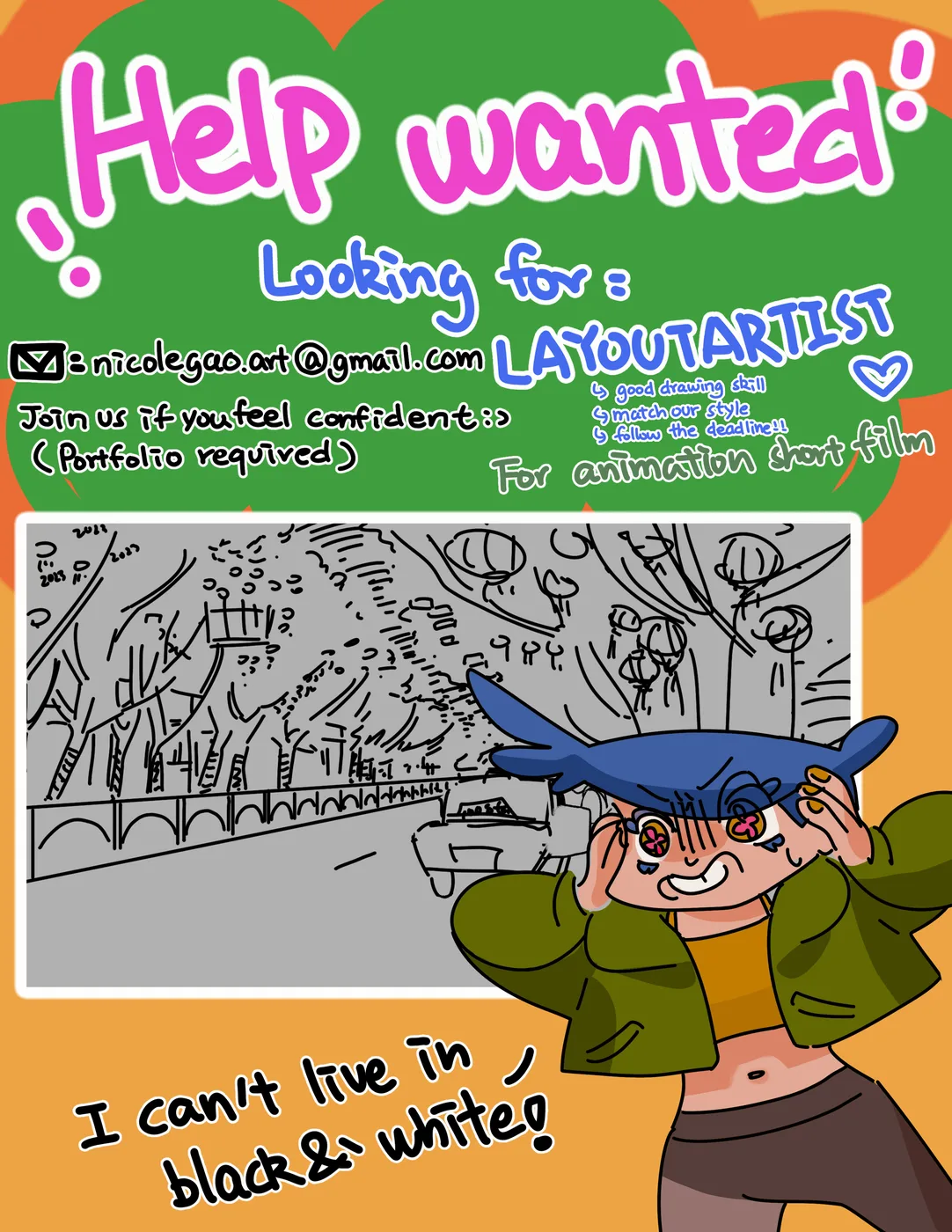 Help wanted poster recruiting a layout artist