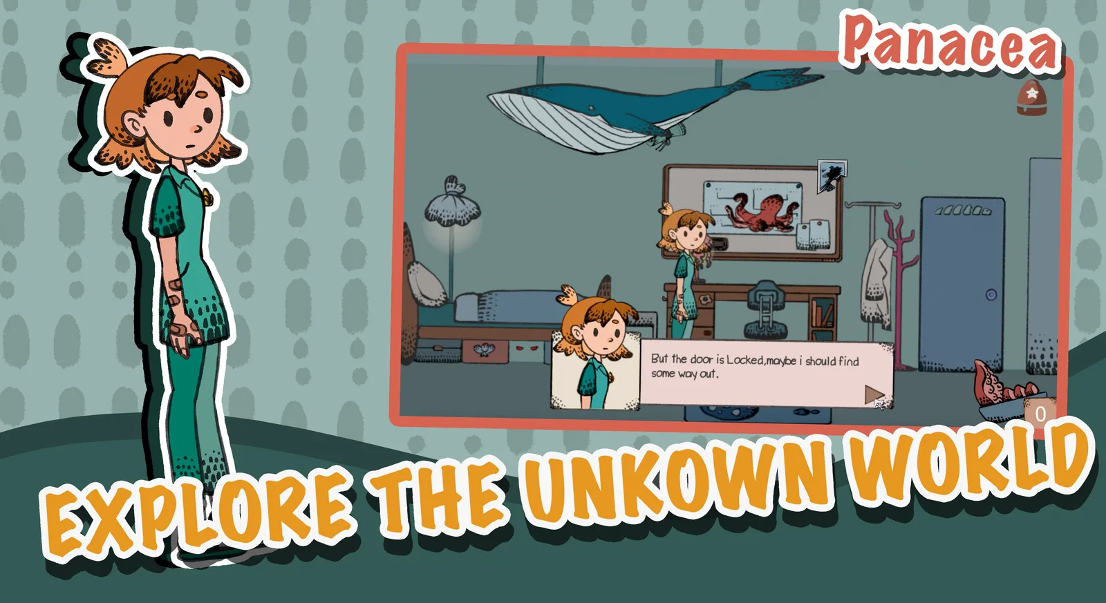 Key art: Haru beside the game screen, captioned Explore the unknown world