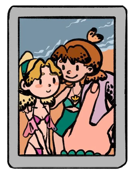 Photo of Haru and her friend at the beach