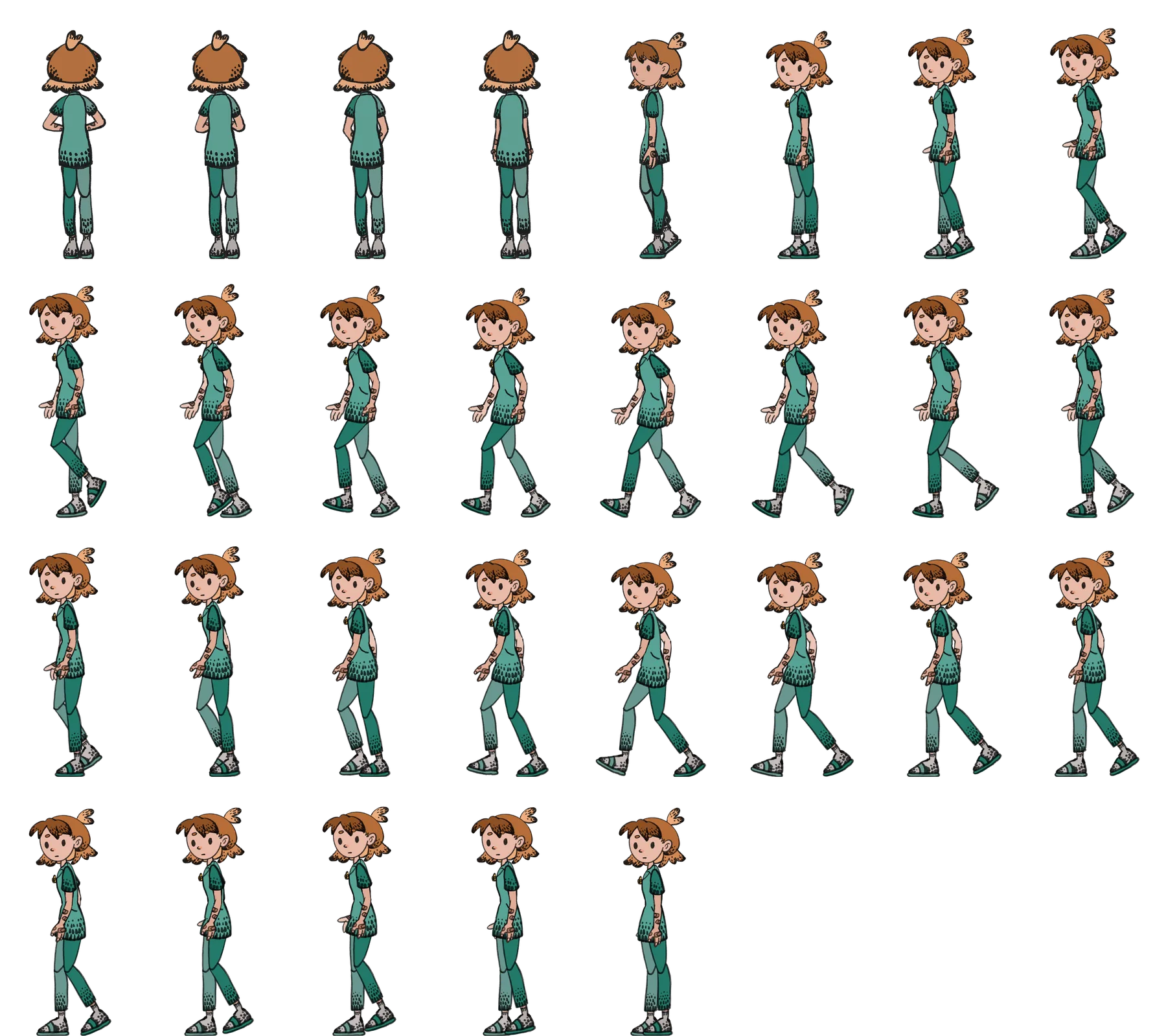 Sheet of Haru walk cycle frames